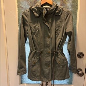Women's Army Green Hooded 100% CottonUtility Jacket XS